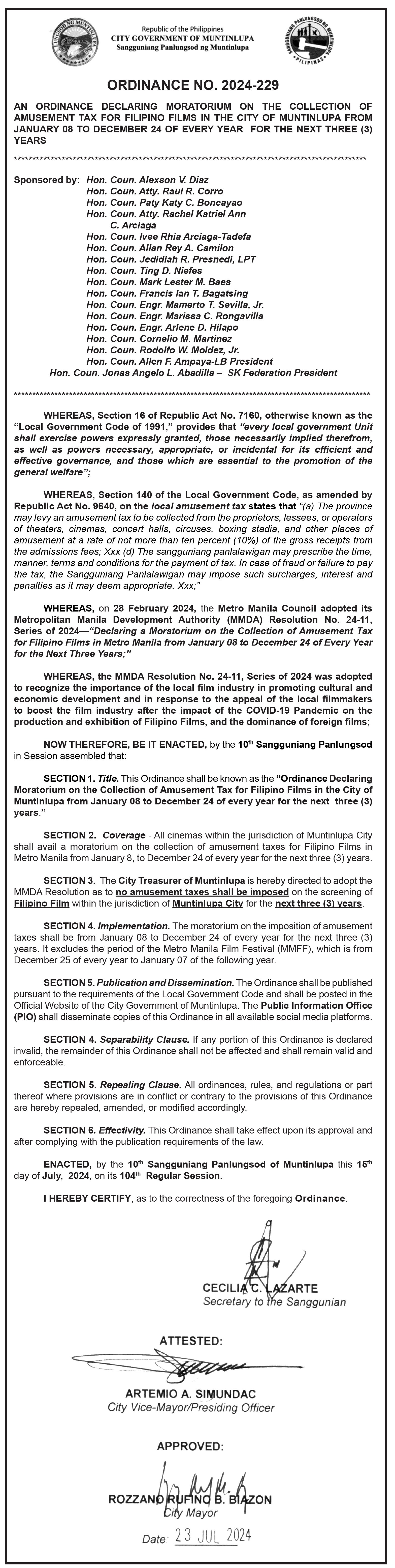 Government of Muntinlupa Ordinance No. 2024-229